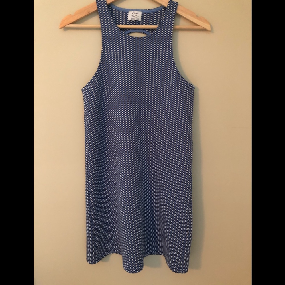 Zara white and blue knit open back dress